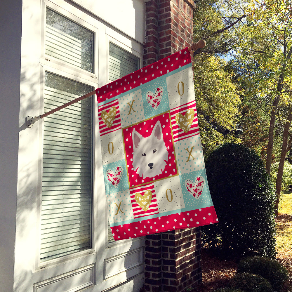 Danish Spitz Love House Flag 28x40 Porch Sleeve Pole Decorative Outside Yard Banner Artwork Wall Hanging, Polyester