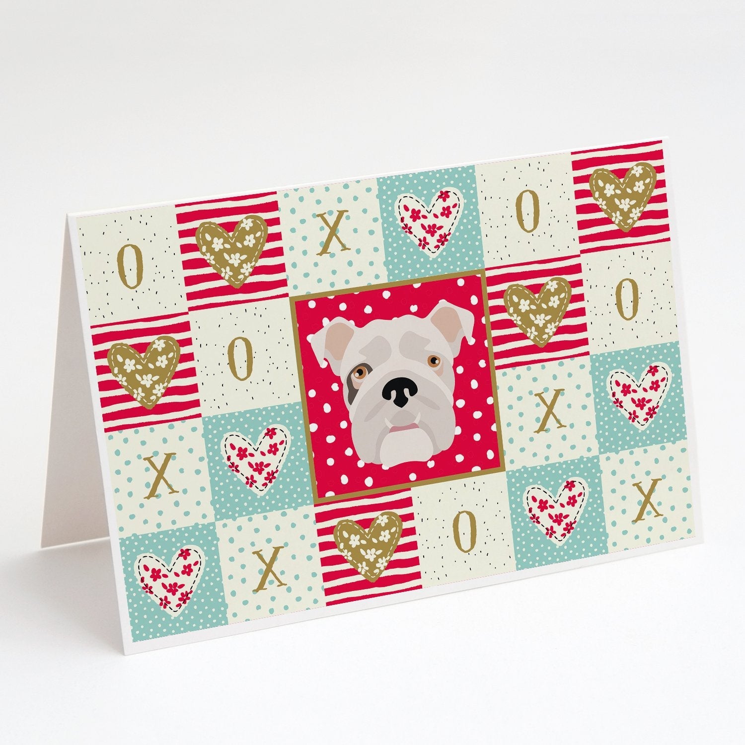 English Bulldog Love Greeting Cards Pack of 8 Blank Cards with Envelopes Whimsical A7 Size 5x7