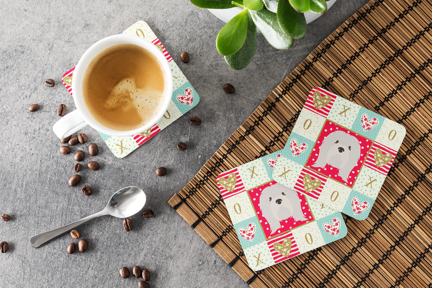 Lhasa Apso Love Foam Coasters Set of 4 Cup Coasters for Indoor Outdoor, Tabletop Protection, Anti Slip, Mouse pad Material