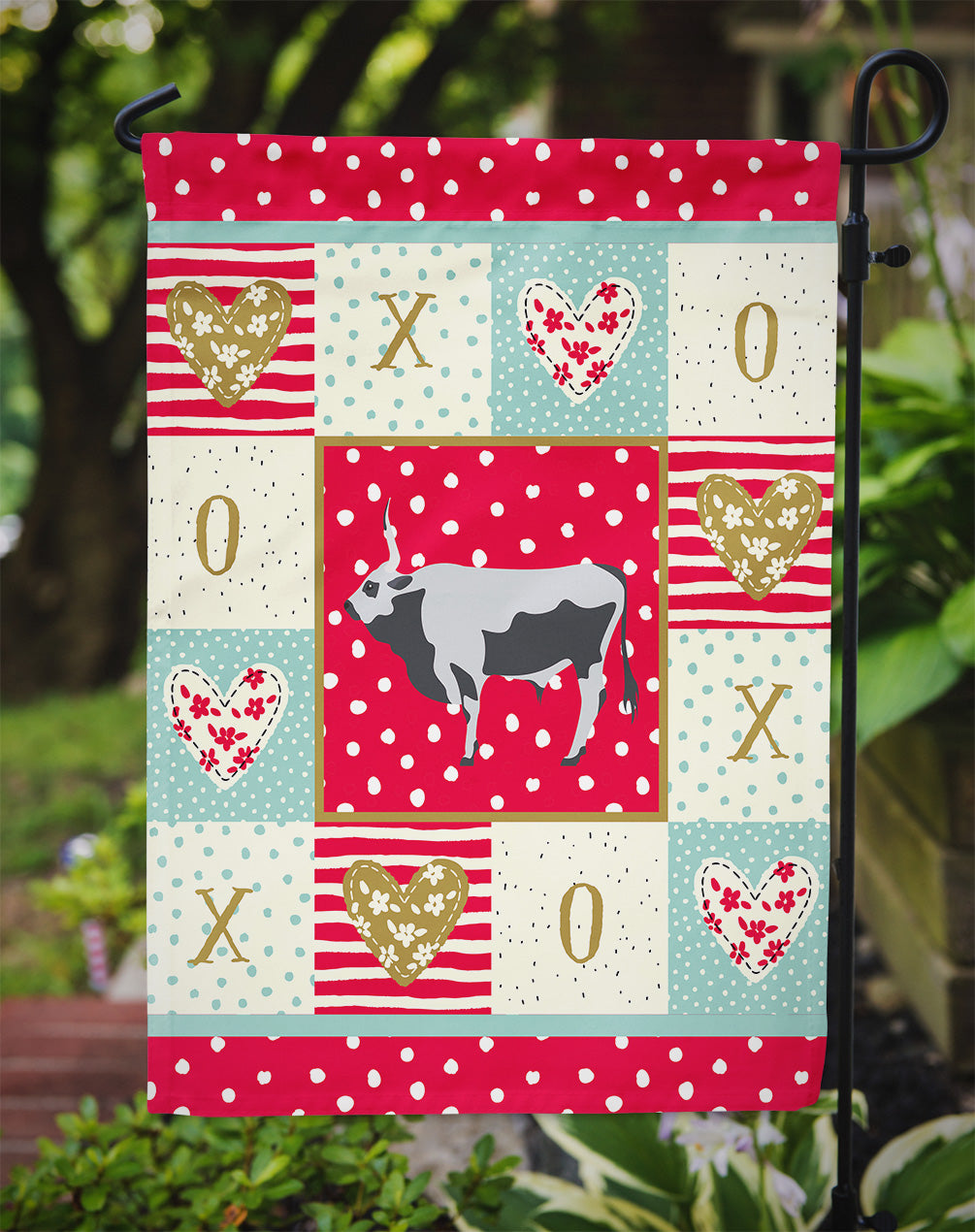 Hungarian Grey Steppe Cow Love Garden Flag Mailbox Decorative Yard Banner Outside Patio Artwork for Flower Beds, Garden Size, Multicolor