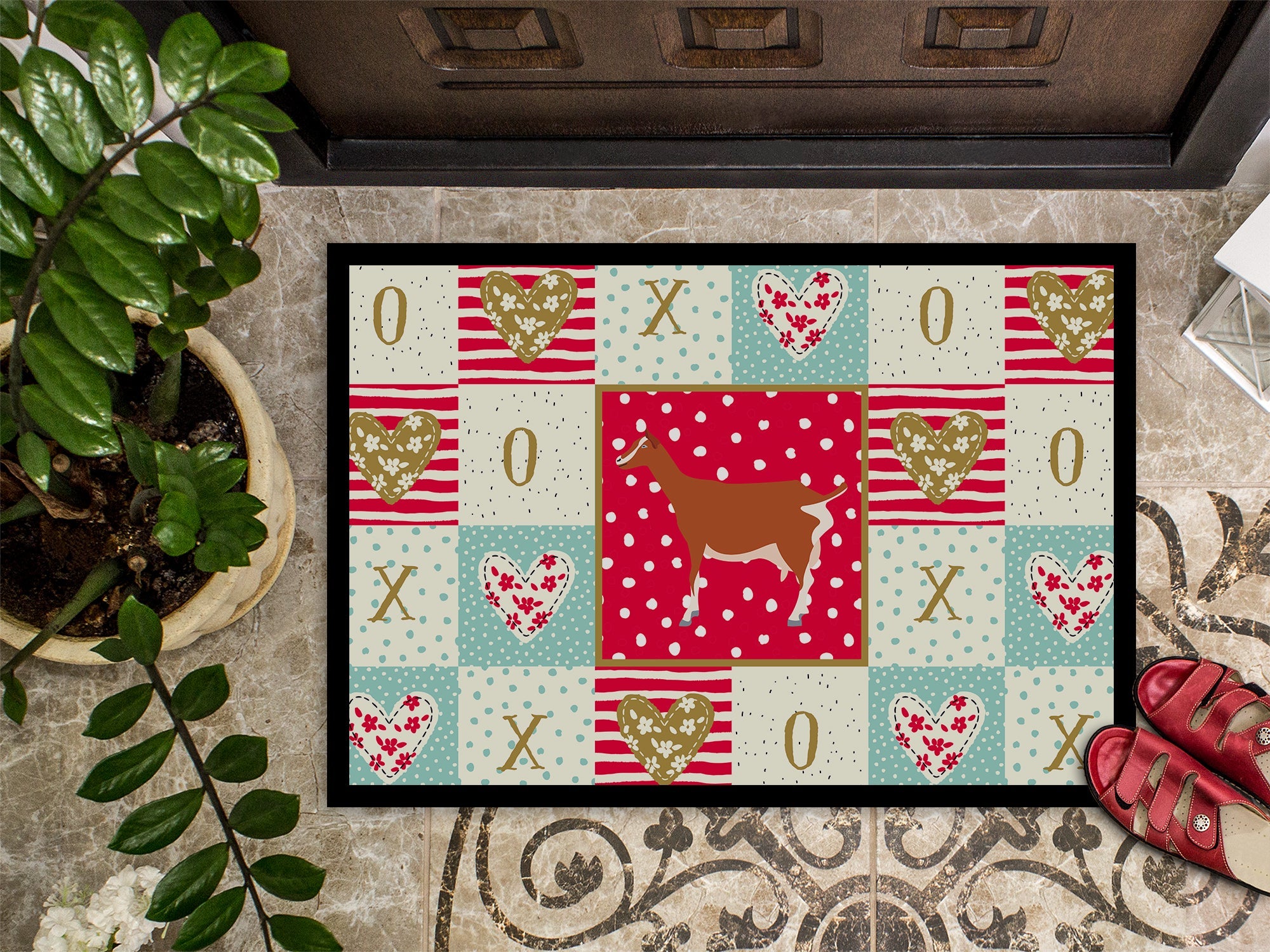 Toggenburger Goat Love Doormat Indoor Outdoor 18H X 27W Front Door Mat Rugs for Entryway, Non Slip Washable