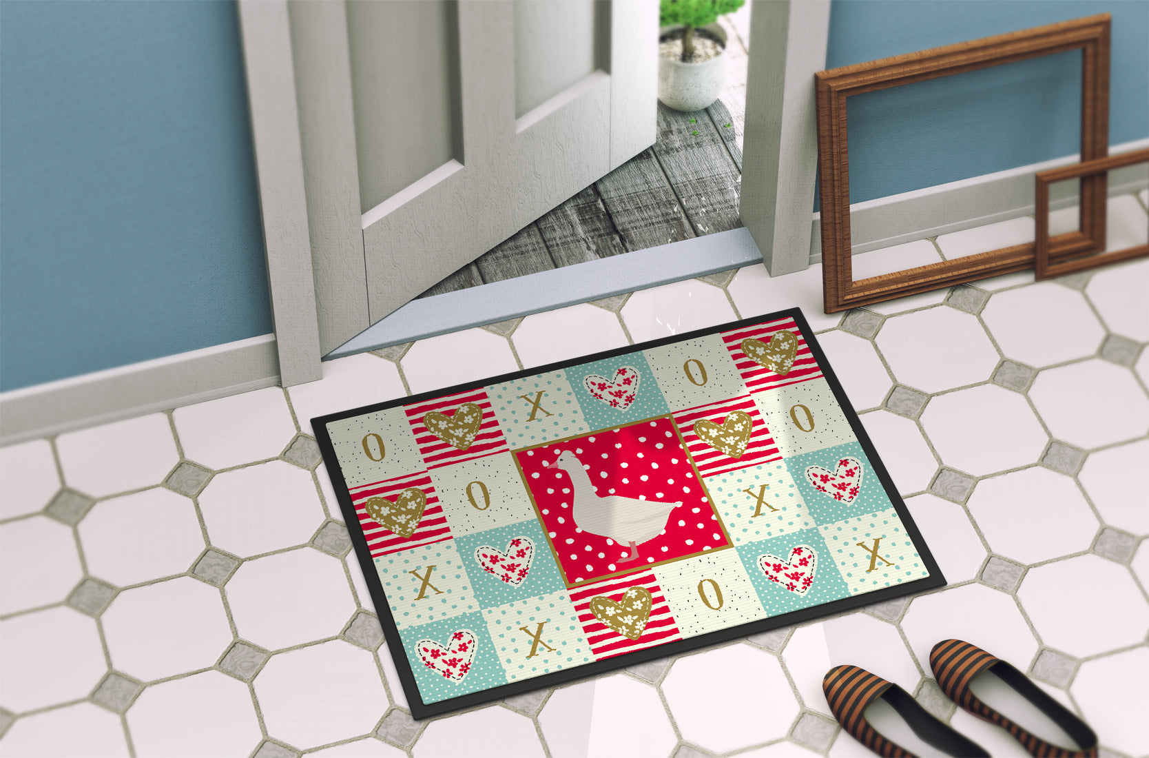 Roman Goose Love Doormat Indoor Outdoor 18H X 27W Front Door Mat Rugs for Entryway, Non Slip Washable