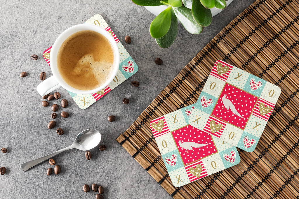 White Peacock Peafowl Love Foam Coasters Set of 4 Cup Coasters for Indoor Outdoor, Tabletop Protection, Anti Slip, Mouse pad Material