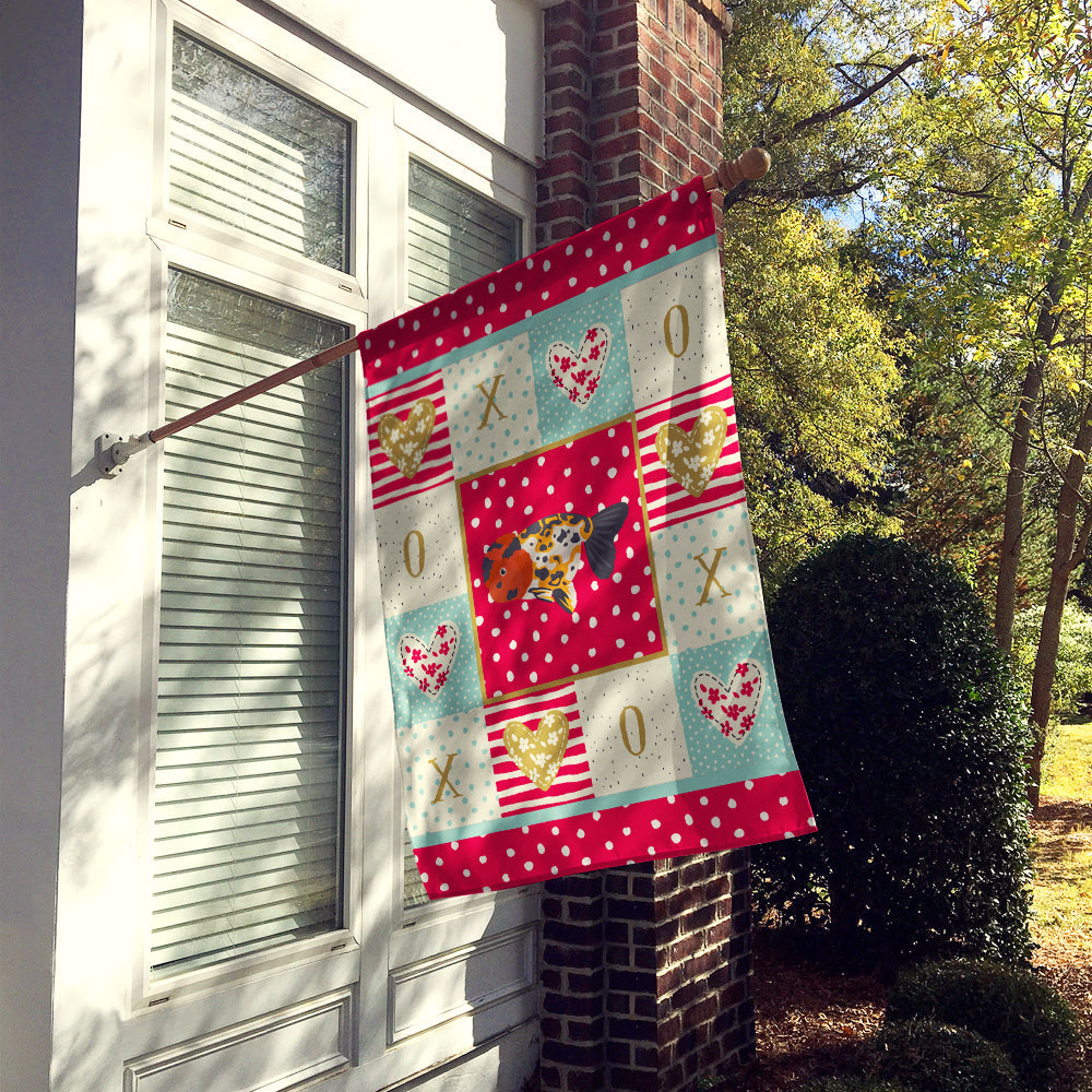Ranchu Goldfish Love House Flag 28x40 Porch Sleeve Pole Decorative Outside Yard Banner Artwork Wall Hanging, Polyester