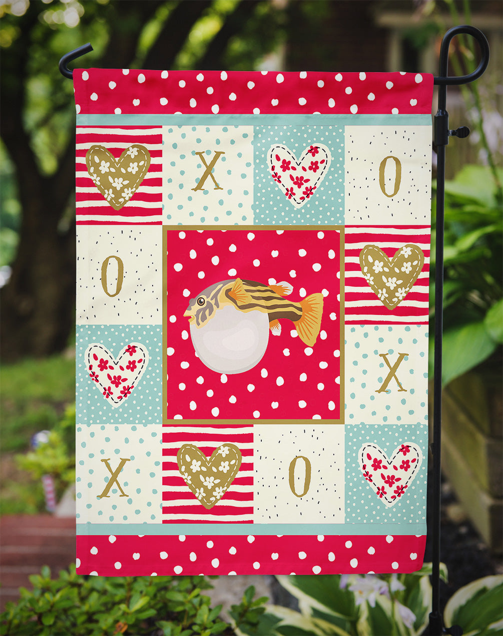 Puffer Fish Love Garden Flag Mailbox Decorative Yard Banner Outside Patio Artwork for Flower Beds, Garden Size, Multicolor