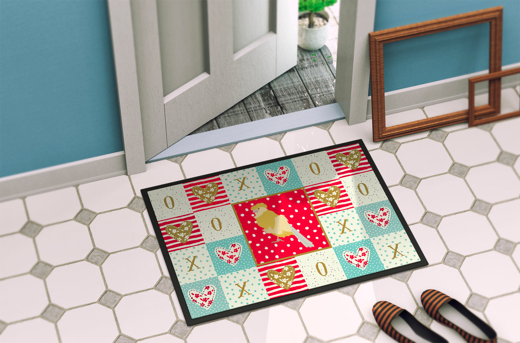 French Curly Canary Love Doormat Indoor Outdoor 24H X 36W Front Door Mat Rugs for Entryway, Non Slip Washable Low Pile,