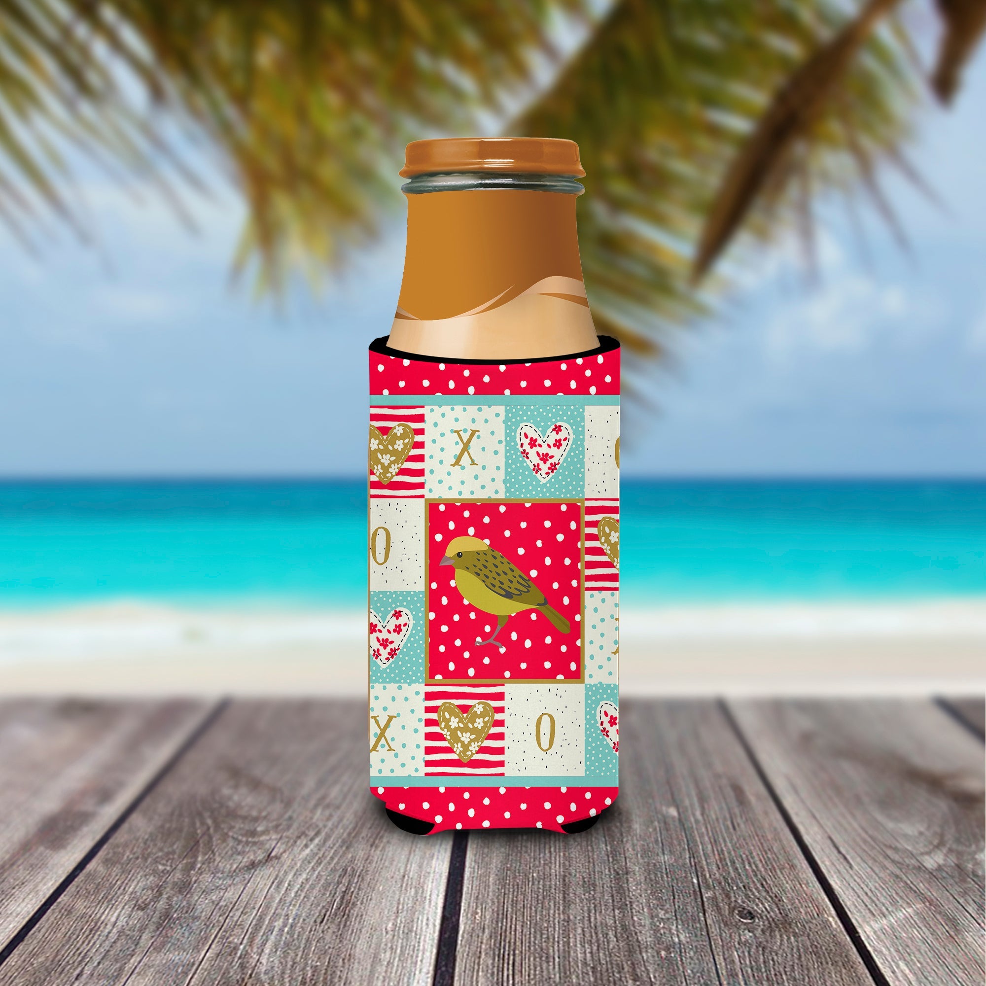 Lizard Canary Love Slim Can Hugger , Insulated Foam Hugger for 12 oz Slim Cans, Beer Bottles & Water Bottles, Printed in USA
