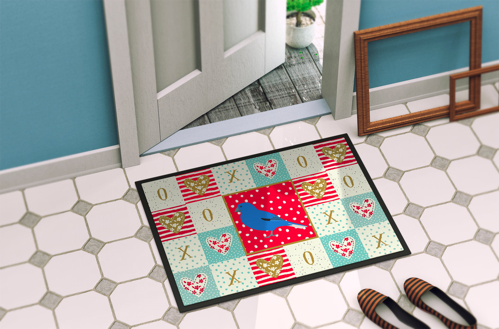 Bunting Love Doormat Indoor Outdoor 24H X 36W Front Door Mat Rugs for Entryway, Non Slip Washable Low Pile,