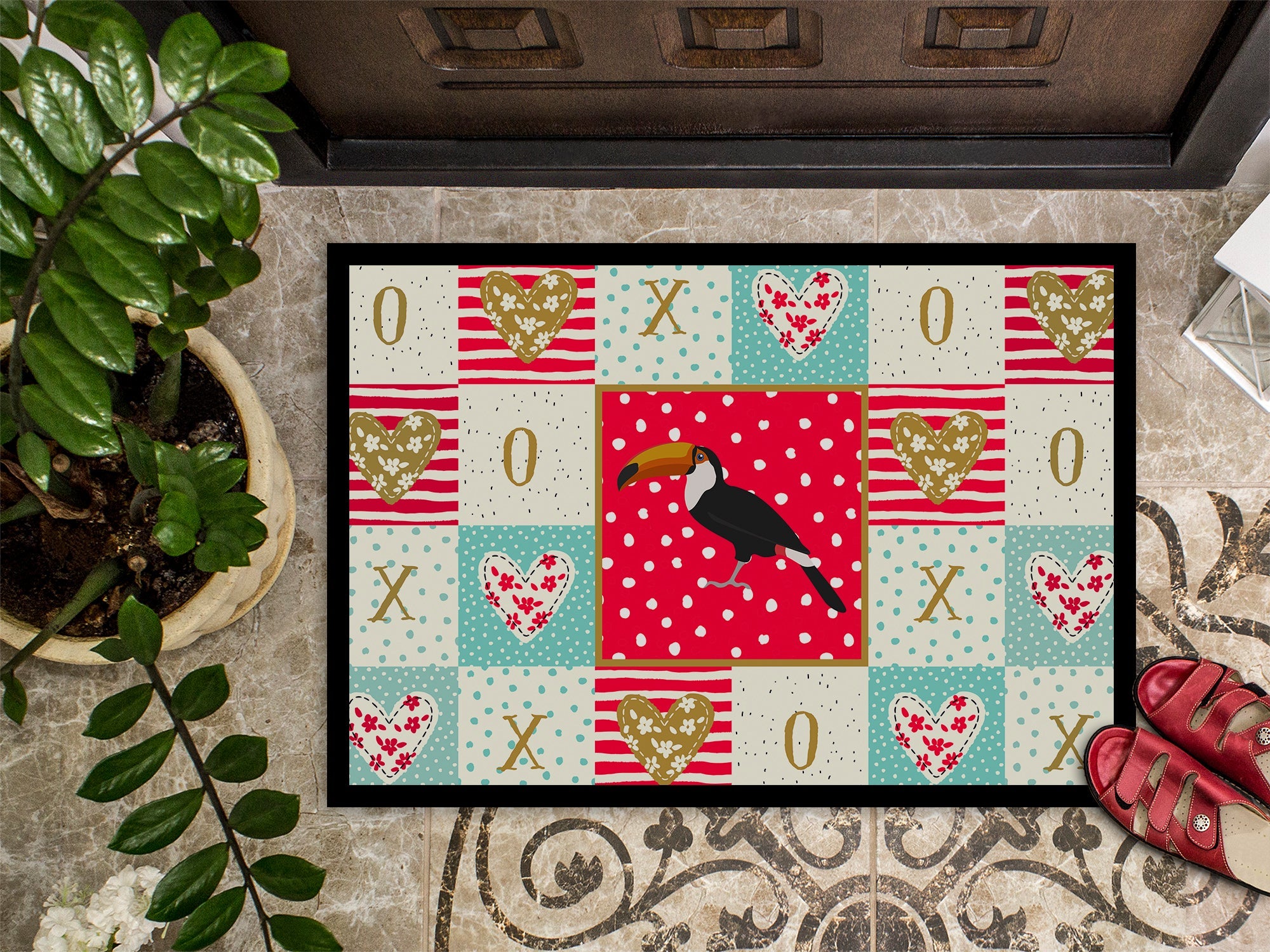 Toucan Love Doormat Indoor Outdoor 24H X 36W Front Door Mat Rugs for Entryway, Non Slip Washable Low Pile,
