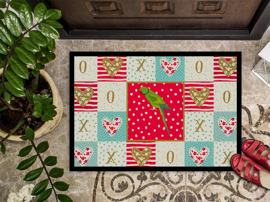 Ring-Necked Parakeet Love Doormat Indoor Outdoor 24H X 36W Front Door Mat Rugs for Entryway, Non Slip Washable Low Pile,