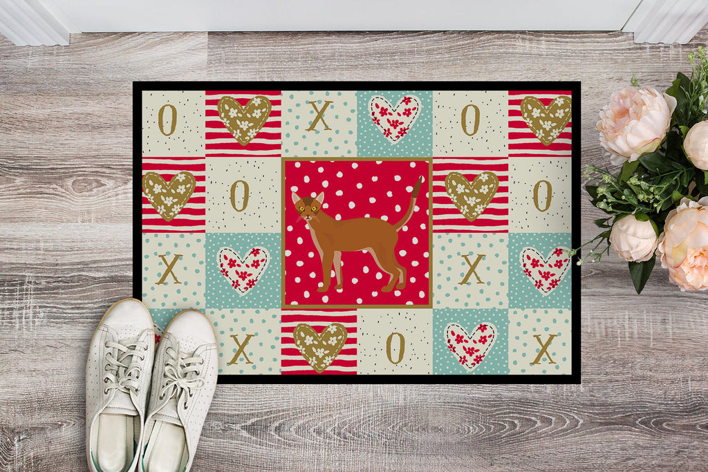 Red Abyssinian Cat Love Doormat Indoor Outdoor 18H X 27W Front Door Mat Rugs for Entryway, Non Slip Washable