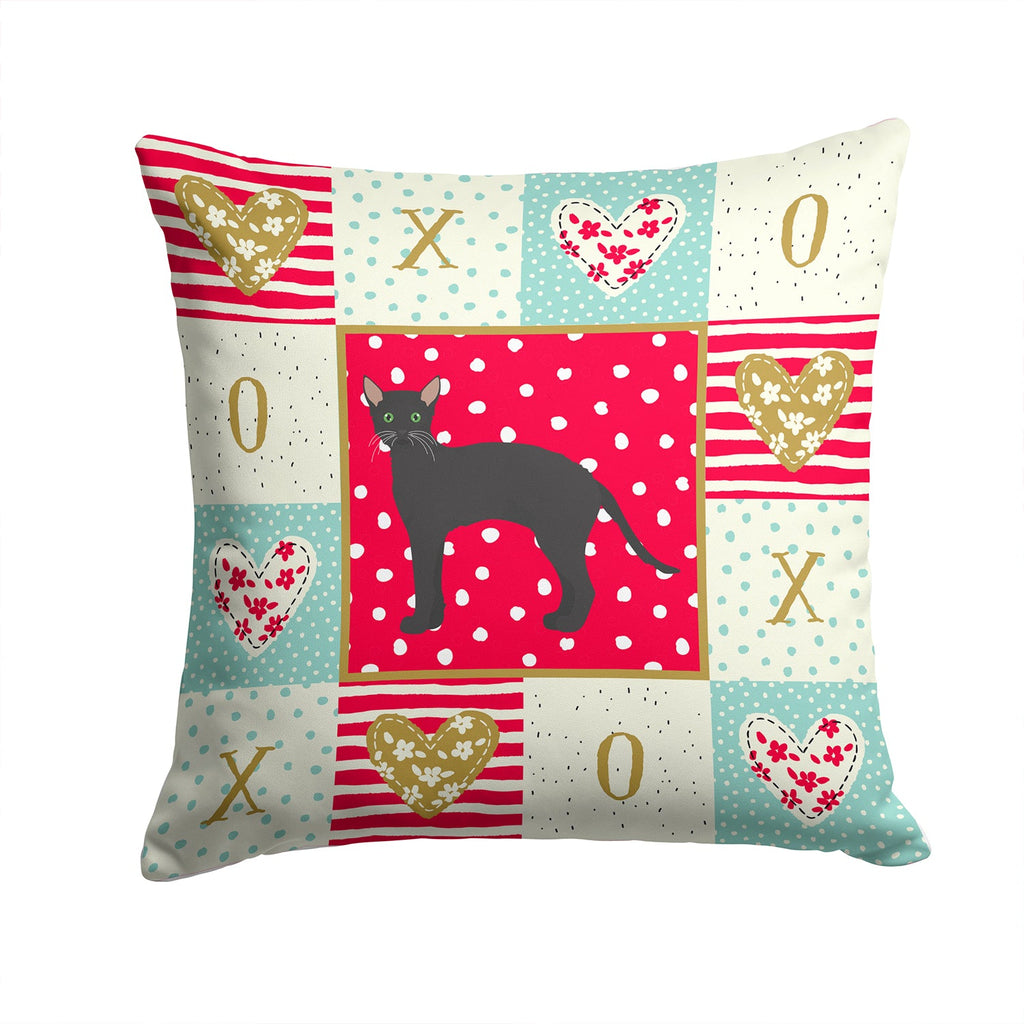 Black German Rex Cat Love Decorative Throw Pillow 14x14 Indoor Outdoor Accent Cushion, Fabric Cover with Insert for Sofa, Bed, Porch & Living Room