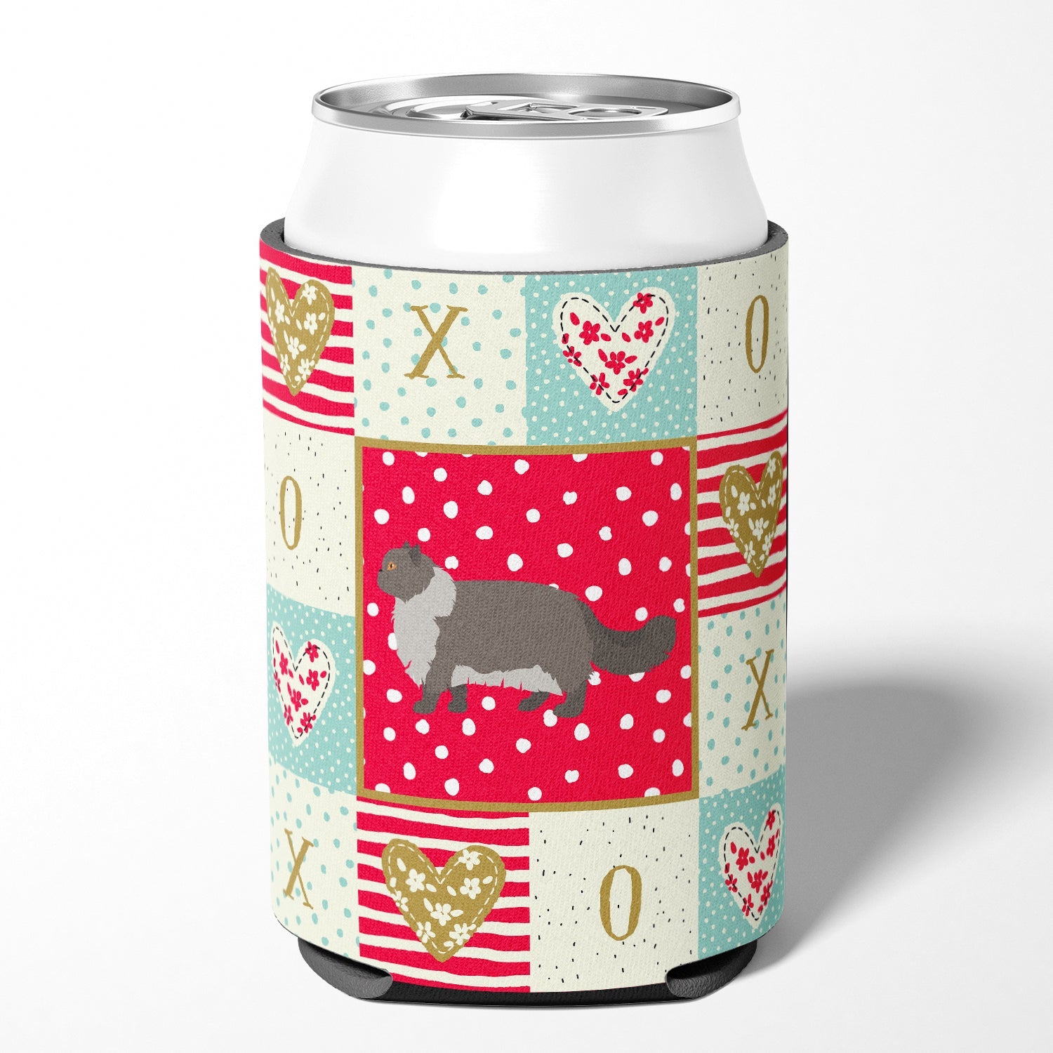 Persian Modern #2 Cat Love Can or Bottle Hugger Cooler Sleeve for Standard 12 oz Cans, Insulated Foam Beer & Soda Can Hugger Reusable