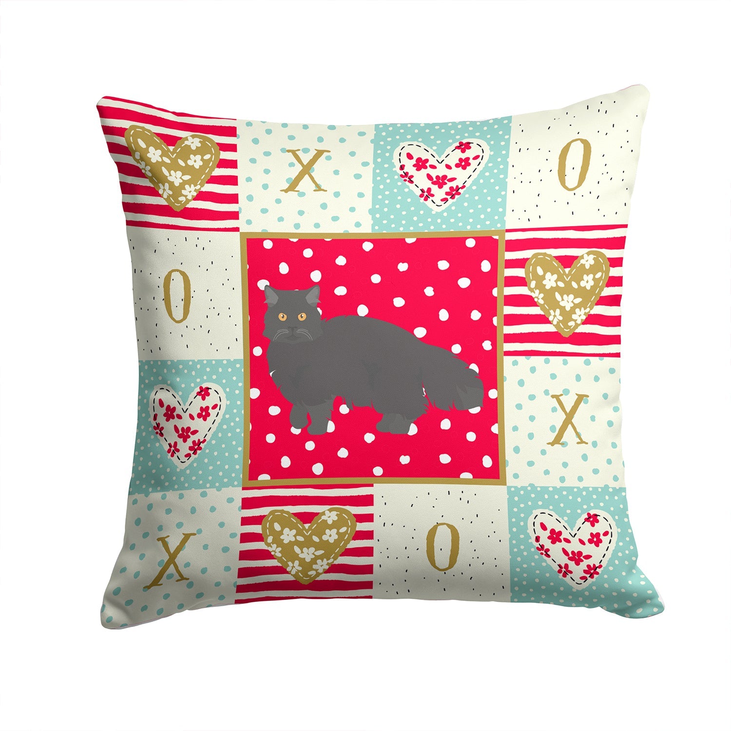 Black Persian Traditional Cat Love Decorative Throw Pillow 14x14 Indoor Outdoor Accent Cushion, Fabric Cover with Insert for Sofa, Bed, Porch & Living Room
