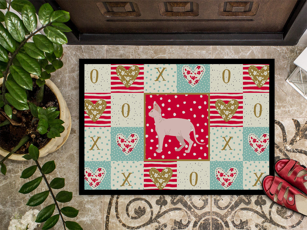 Sphynx Cat Love Doormat Indoor Outdoor 24H X 36W Front Door Mat Rugs for Entryway, Non Slip Washable Low Pile,