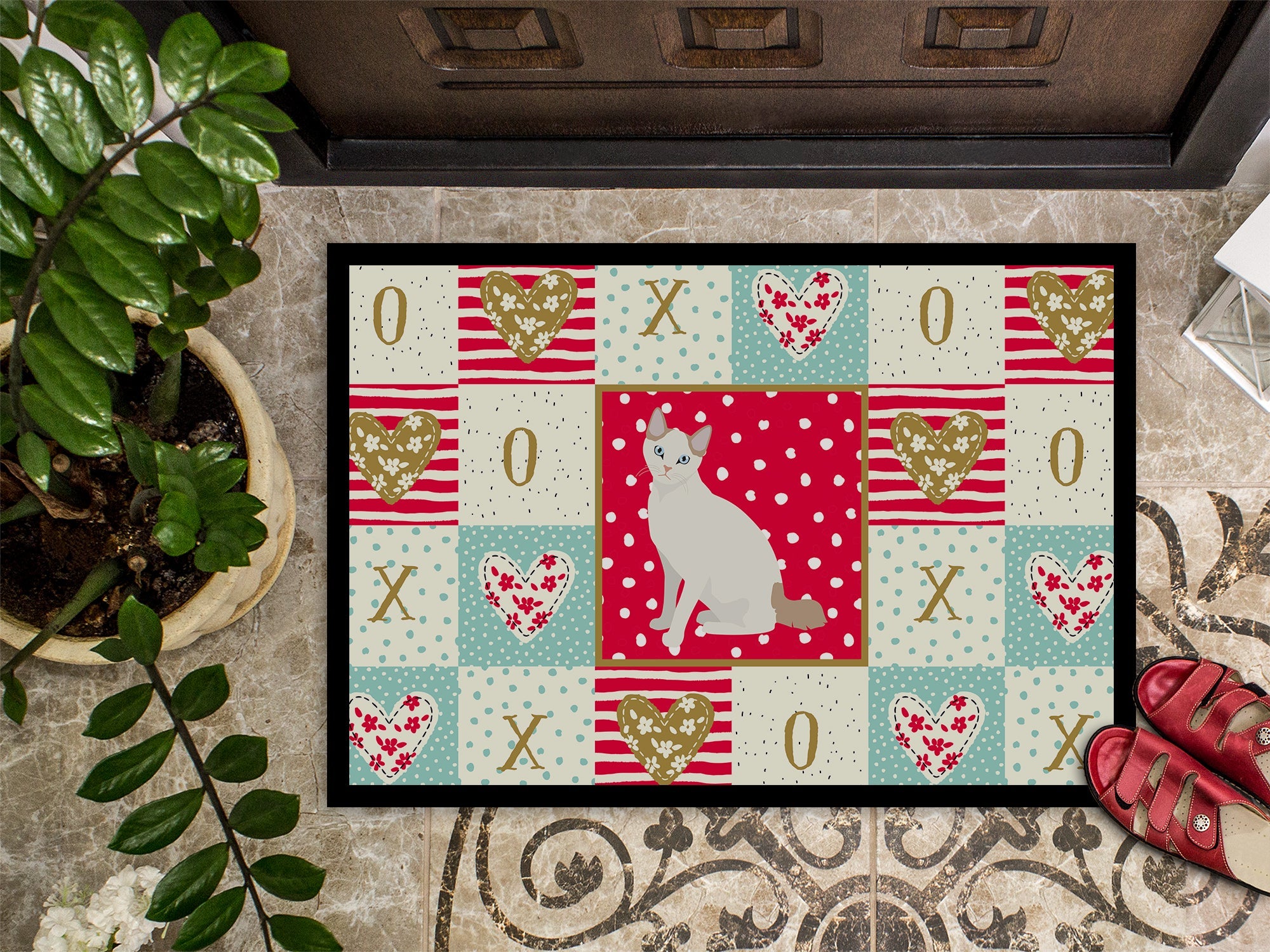 Korean Bobtail Cat Love Doormat Indoor Outdoor 24H X 36W Front Door Mat Rugs for Entryway, Non Slip Washable Low Pile,