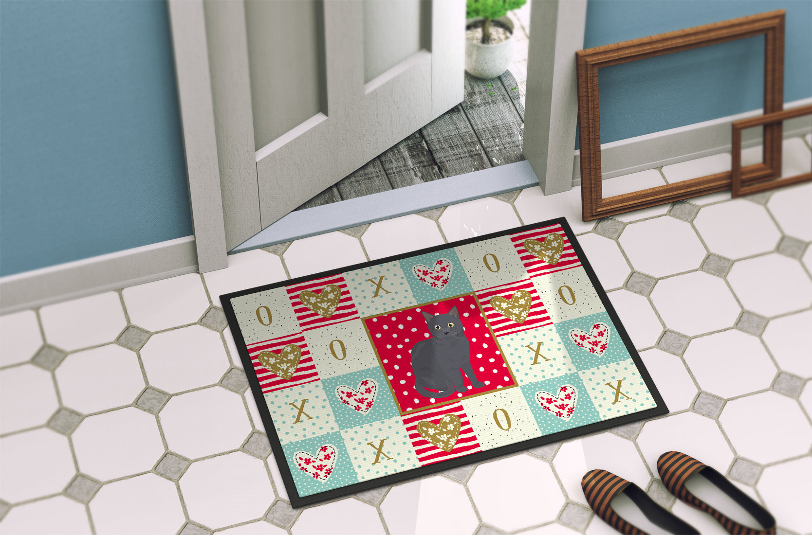 Nebelung Cat Love Doormat Indoor Outdoor 18H X 27W Front Door Mat Rugs for Entryway, Non Slip Washable