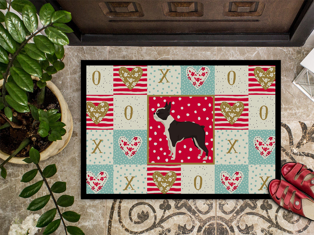Boston Terrier Love Doormat Indoor Outdoor 18H X 27W Front Door Mat Rugs for Entryway, Non Slip Washable