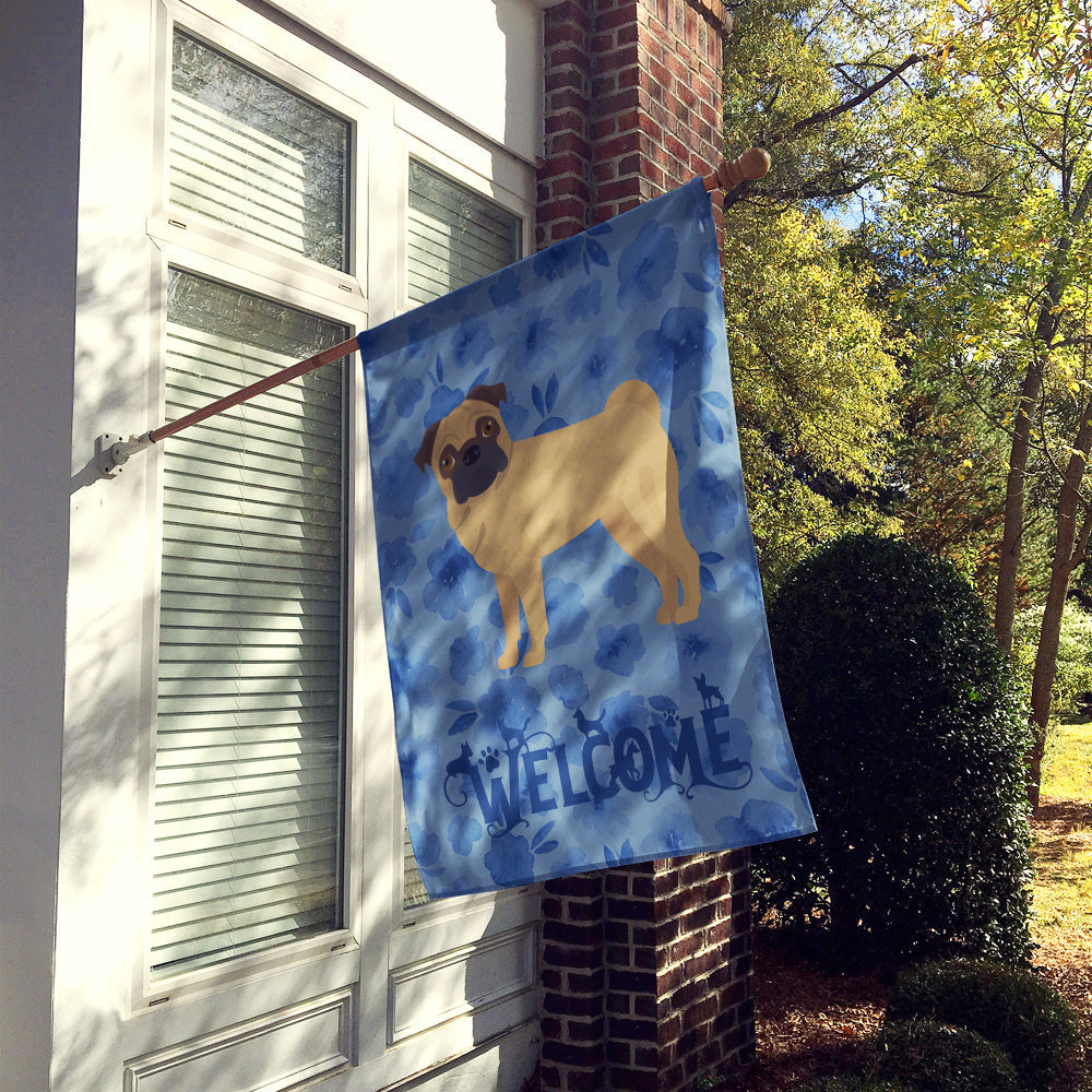 Pug Welcome House Flag 28x40 Porch Sleeve Pole Decorative Outside Yard Banner Artwork Wall Hanging, Polyester