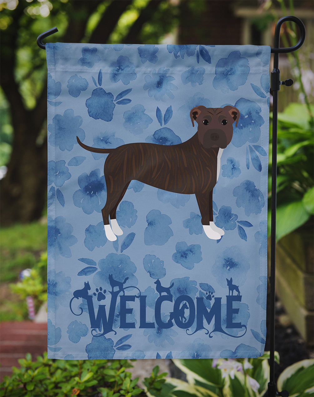 Staffordshire Bull Terrier Welcome Garden Flag Mailbox Decorative Yard Banner Outside Patio Artwork for Flower Beds, Garden Size, Multicolor