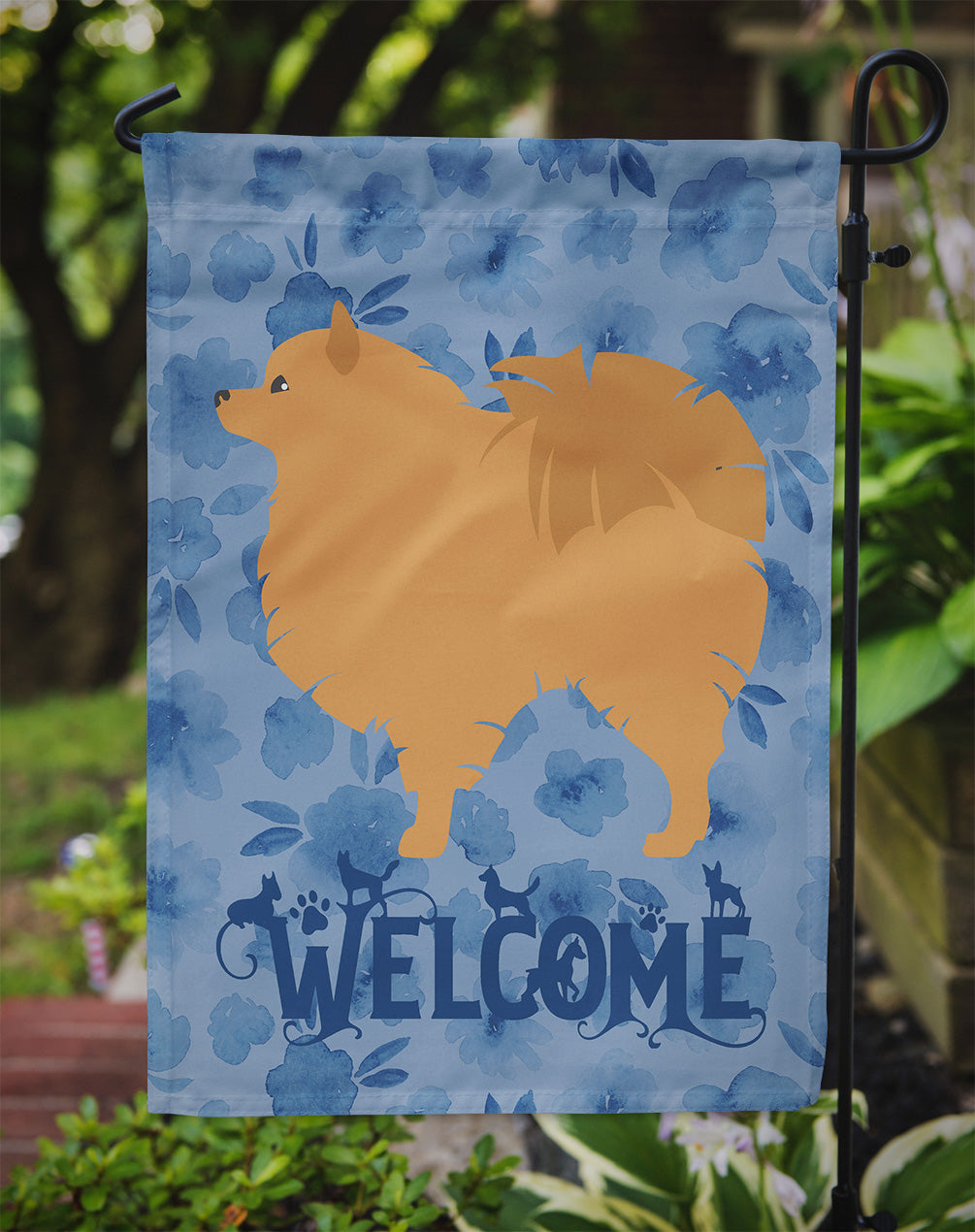 Pomeranian Welcome Garden Flag Mailbox Decorative Yard Banner Outside Patio Artwork for Flower Beds, Garden Size, Multicolor