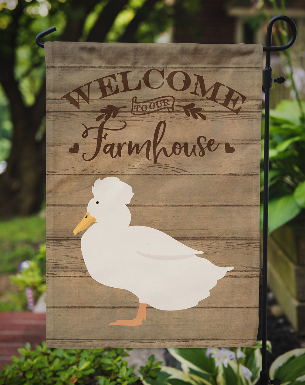 Crested Duck Welcome Garden Flag Mailbox Decorative Yard Banner Outside Patio Artwork for Flower Beds, Garden Size, Multicolor