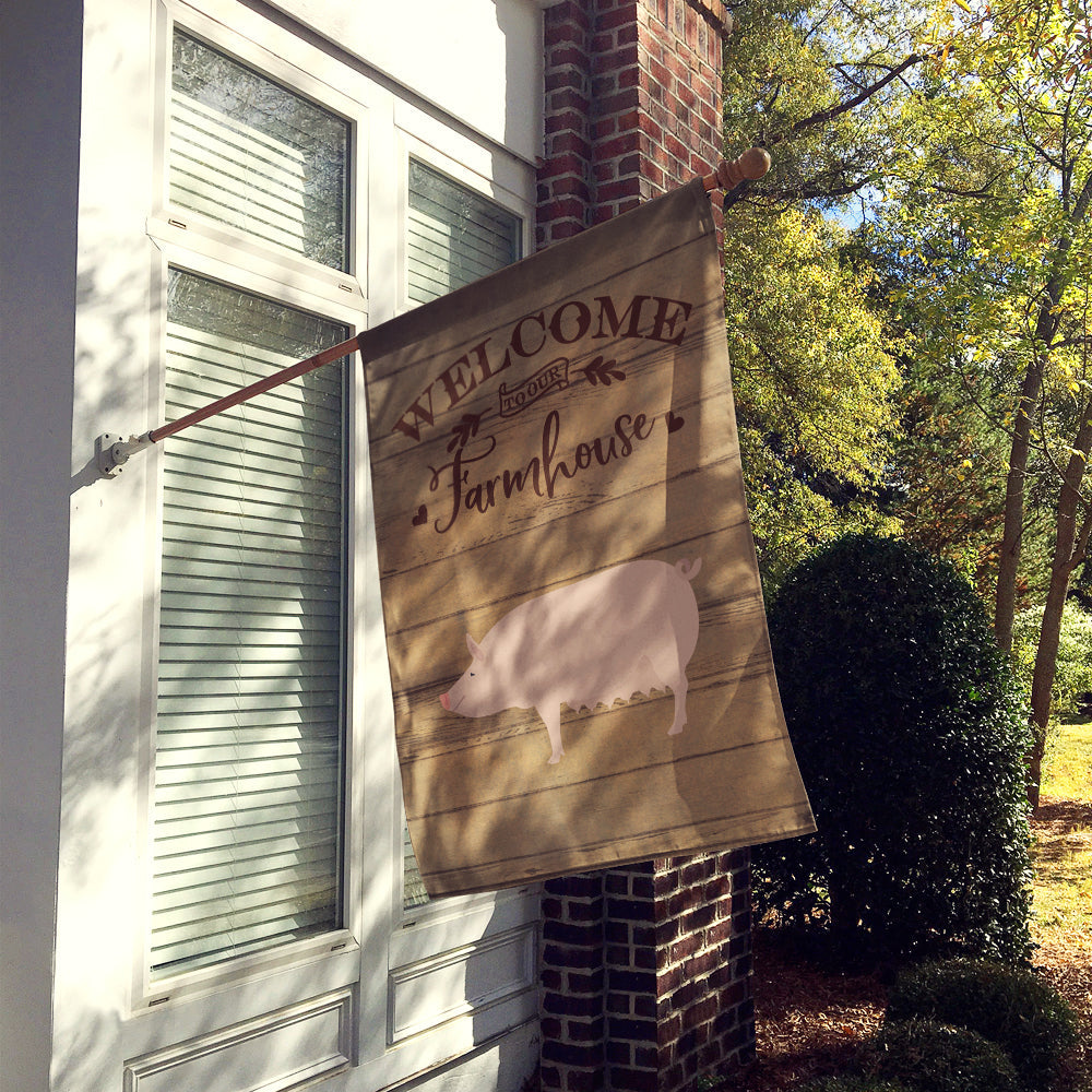 English Large White Pig Welcome House Flag 28x40 Porch Sleeve Pole Decorative Outside Yard Banner Artwork Wall Hanging, Polyester