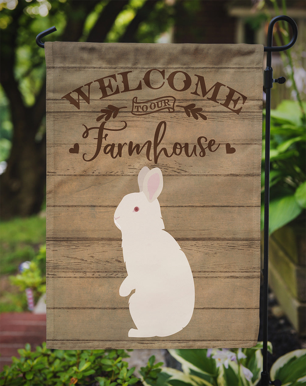 New Zealand White Rabbit Welcome Garden Flag Mailbox Decorative Yard Banner Outside Patio Artwork for Flower Beds, Garden Size, Multicolor