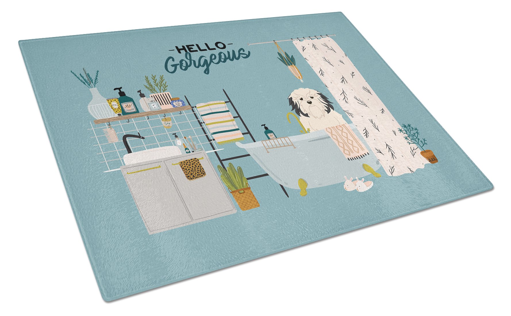 Lowchen in Bathtub Cutting Board Tempered Glass Kitchen Cutting Surface, Heat Resistant Chopping, Non-Slip Feet, Food Prep & Serving