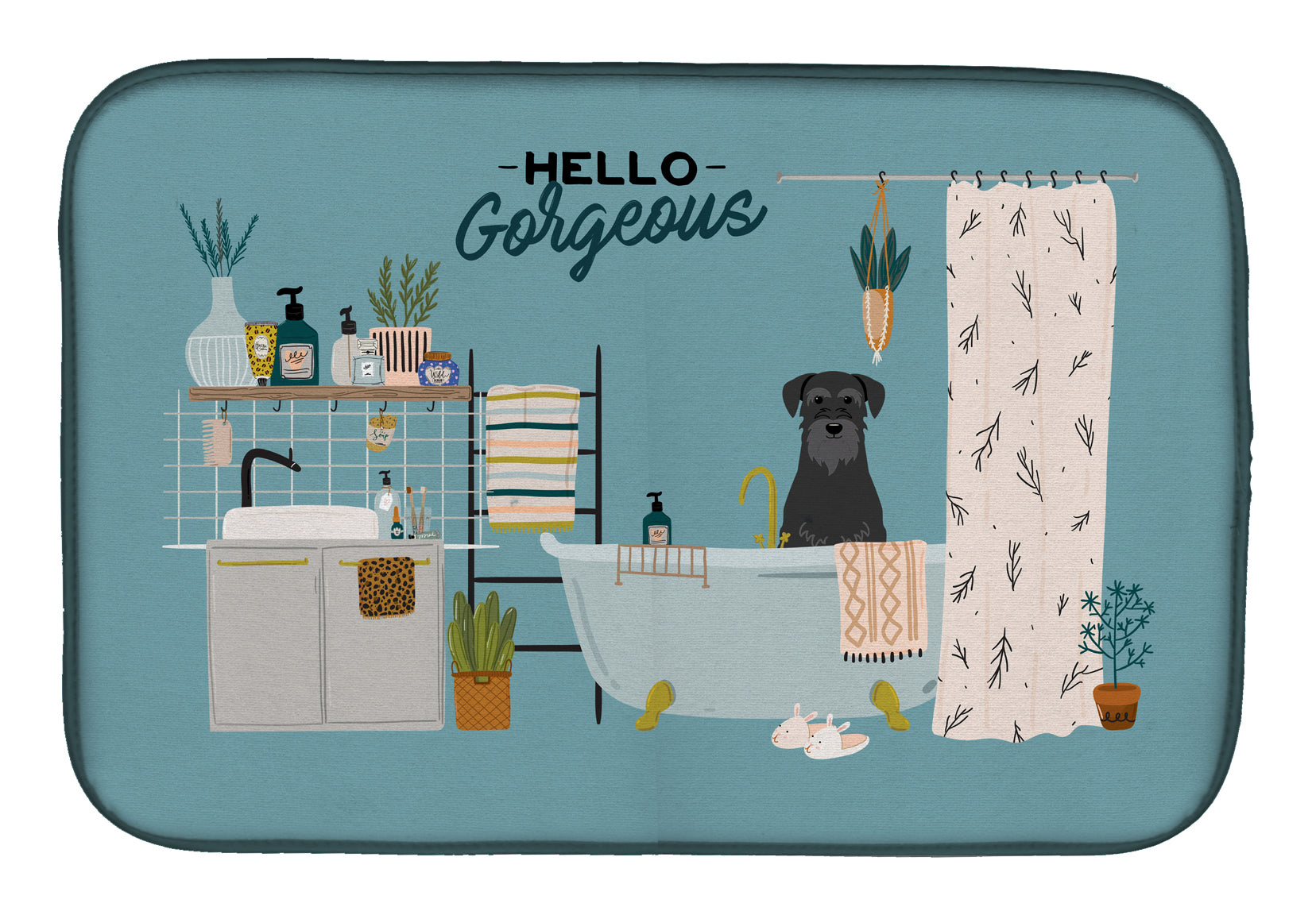 Black Standard Schnauzer in Bathtub Dish Drying Mat Absorbent Dish Drying Mat Pad for Kitchen Counter Dish Drainer Mat for Countertop, 14 x 21", Multicolor