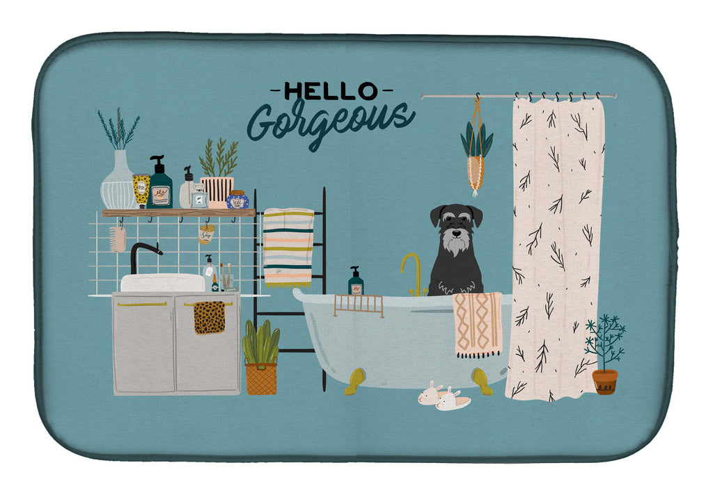 Black Grey Standard Schnauzer in Bathtub Dish Drying Mat Absorbent Dish Drying Mat Pad for Kitchen Counter Dish Drainer Mat for Countertop, 14 x 21", Multicolor