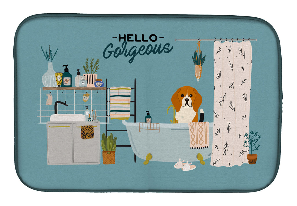 Tricolor Beagle in Bathtub Dish Drying Mat Absorbent Dish Drying Mat Pad for Kitchen Counter Dish Drainer Mat for Countertop, 14 x 21", Multicolor