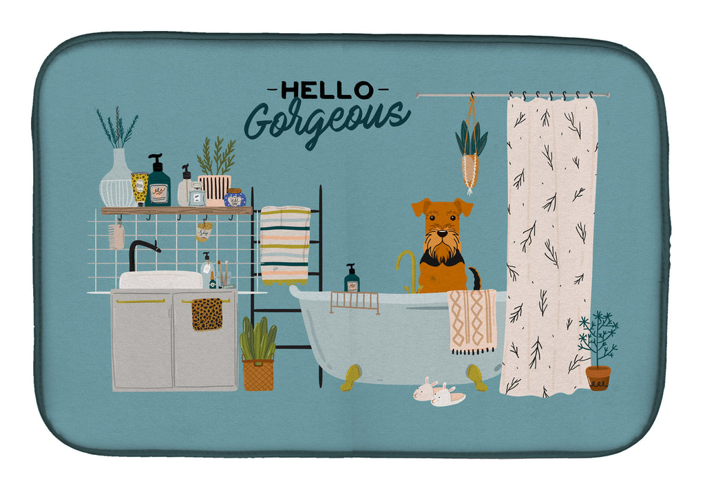 Airedale in Bathtub Dish Drying Mat Absorbent Dish Drying Mat Pad for Kitchen Counter Dish Drainer Mat for Countertop, 14 x 21", Multicolor