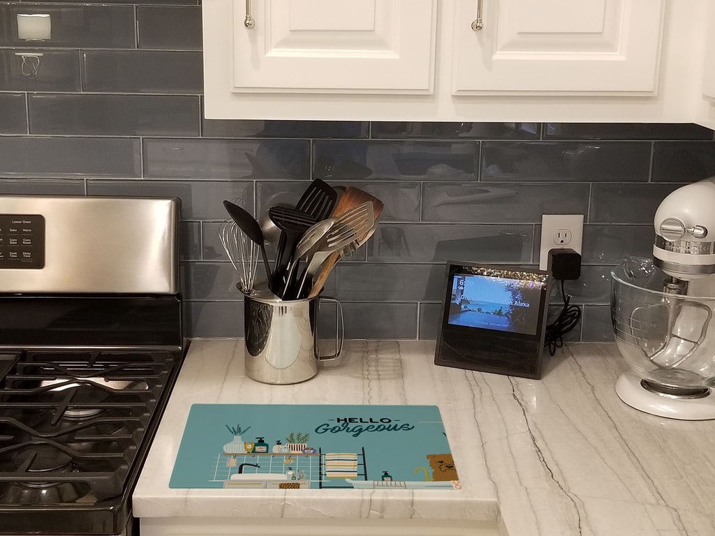 Tan Glen of Imal in Bathtub Cutting Board Tempered Glass Kitchen Cutting Surface, Heat Resistant Chopping, Non-Slip Feet, Food Prep & Serving