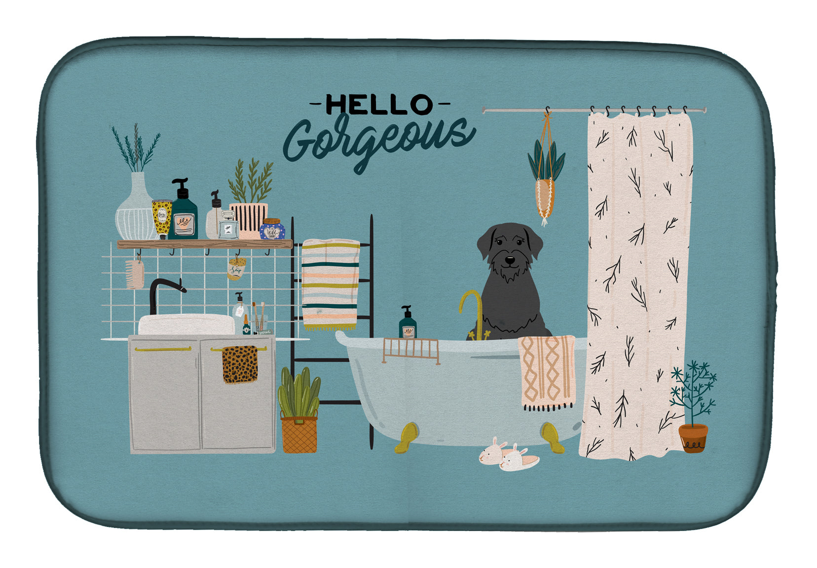 Giant Schnauzer in Bathtub Dish Drying Mat Absorbent Dish Drying Mat Pad for Kitchen Counter Dish Drainer Mat for Countertop, 14 x 21", Multicolor