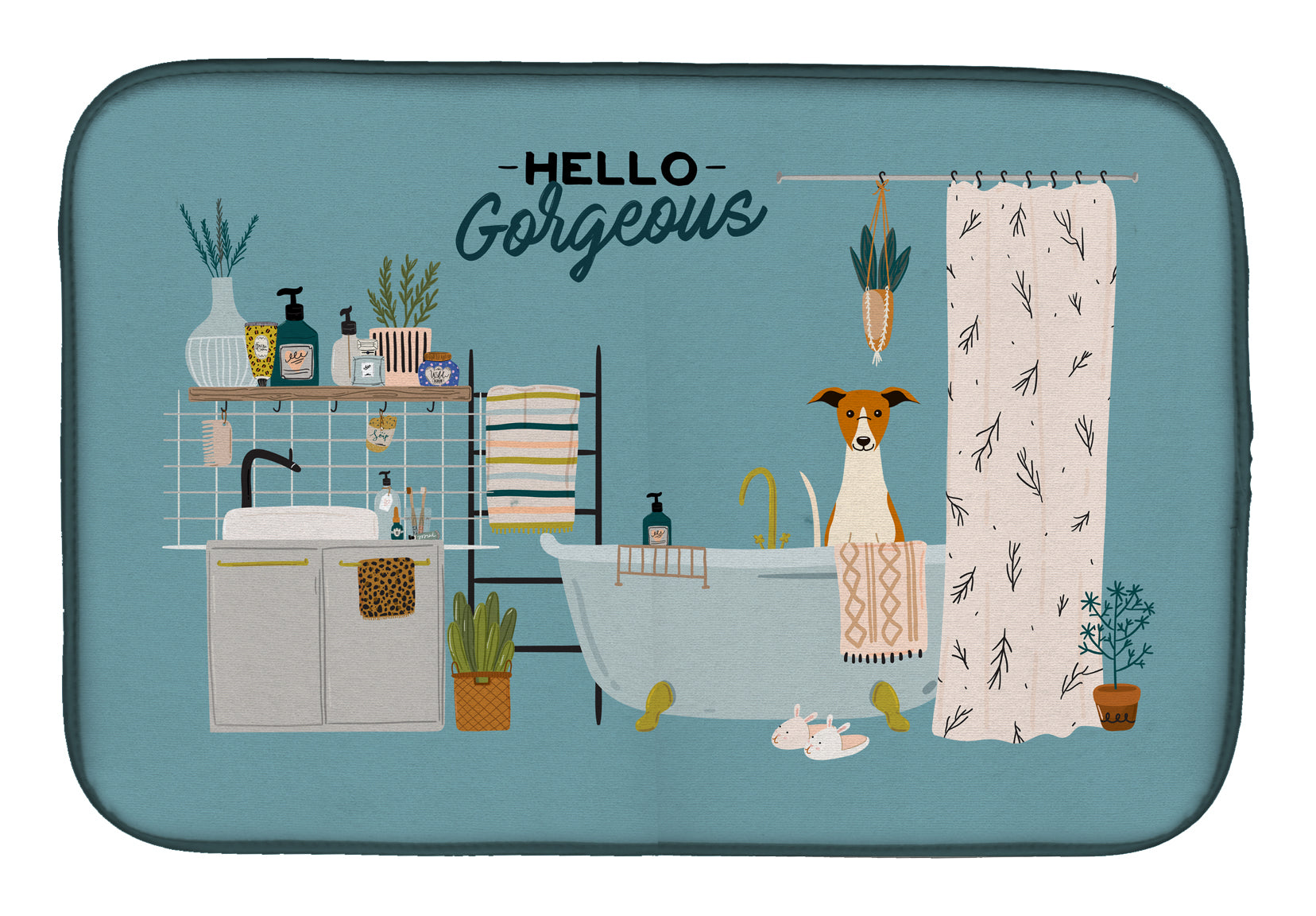 Whippet in Bathtub Dish Drying Mat Absorbent Dish Drying Mat Pad for Kitchen Counter Dish Drainer Mat for Countertop, 14 x 21", Multicolor
