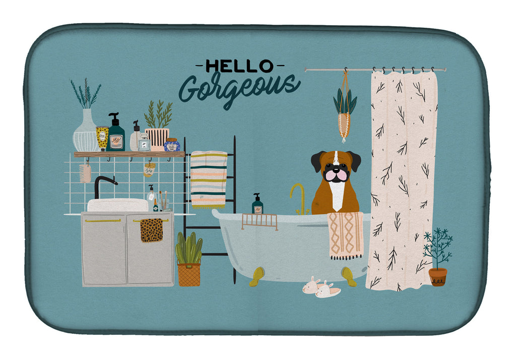 Flashy Fawn Boxer in Bathtub Dish Drying Mat Absorbent Dish Drying Mat Pad for Kitchen Counter Dish Drainer Mat for Countertop, 14 x 21", Multicolor