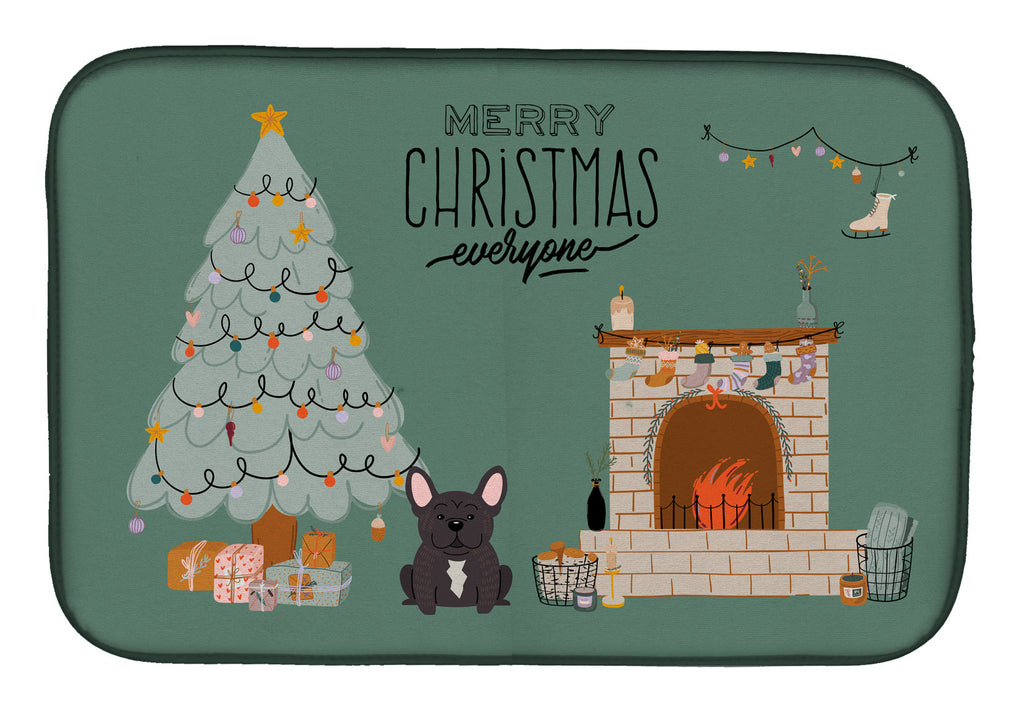 Brindle French Bulldog Christmas Everyone Dish Drying Mat Absorbent Dish Drying Mat Pad for Kitchen Counter Dish Drainer Mat for Countertop, 14 x 21", Multicolor