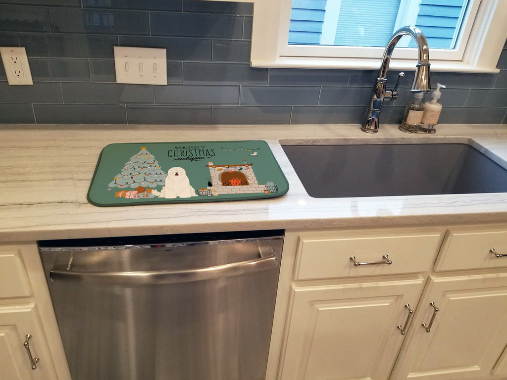 South Russian Sheepdog Christmas Everyone Dish Drying Mat Absorbent Dish Drying Mat Pad for Kitchen Counter Dish Drainer Mat for Countertop, 14 x 21", Multicolor