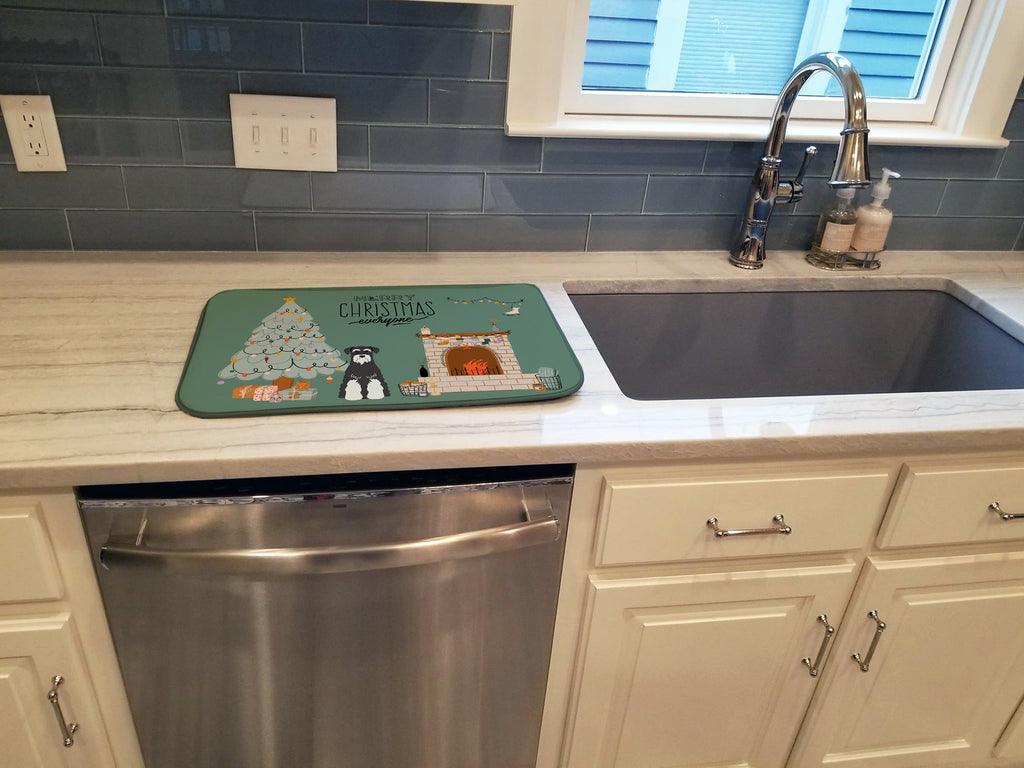 Salt and Pepper Standard Schnauzer Christmas Everyone Dish Drying Mat Absorbent Dish Drying Mat Pad for Kitchen Counter Dish Drainer Mat for Countertop, 14 x 21", Multicolor