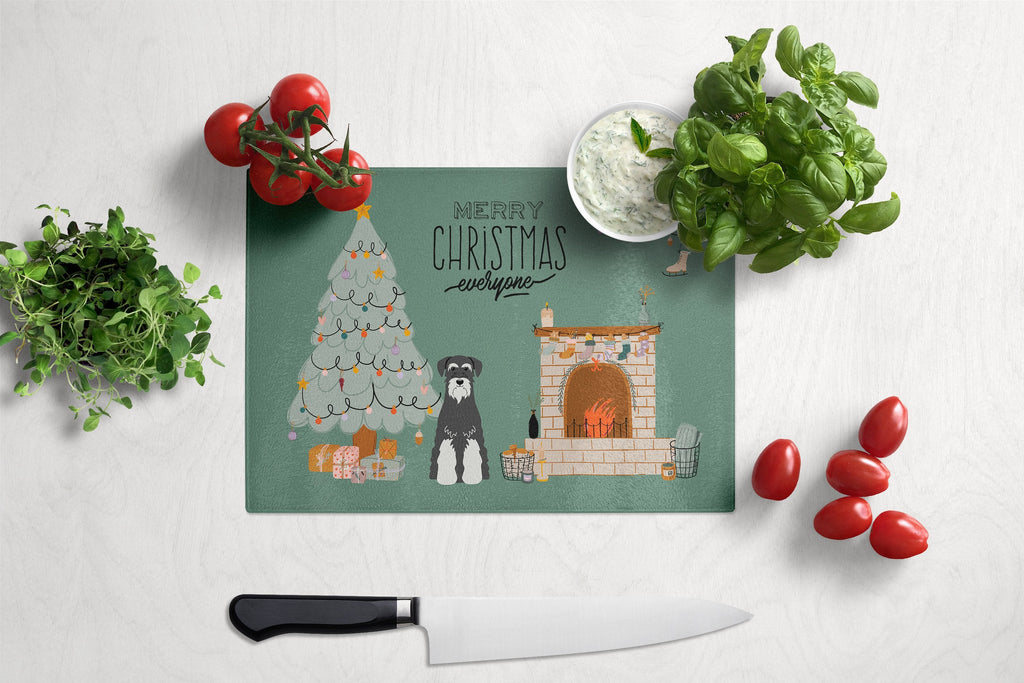 Salt and Pepper Standard Schnauzer Christmas Everyone Cutting Board Tempered Glass Kitchen Cutting Surface, Heat Resistant Chopping, Non-Slip Feet, Food Prep & Serving