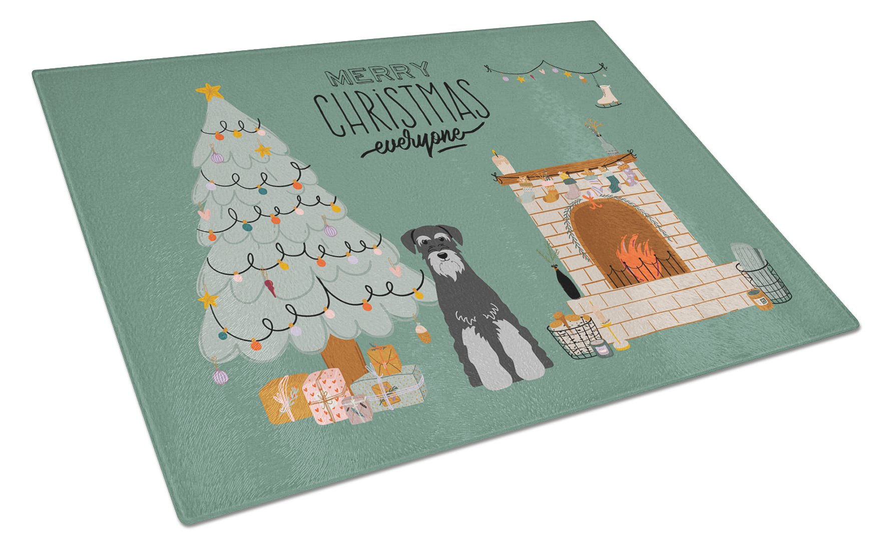 Black Grey Standard Schnauzer Christmas Everyone Cutting Board Tempered Glass Kitchen Cutting Surface, Heat Resistant Chopping, Non-Slip Feet, Food Prep & Serving