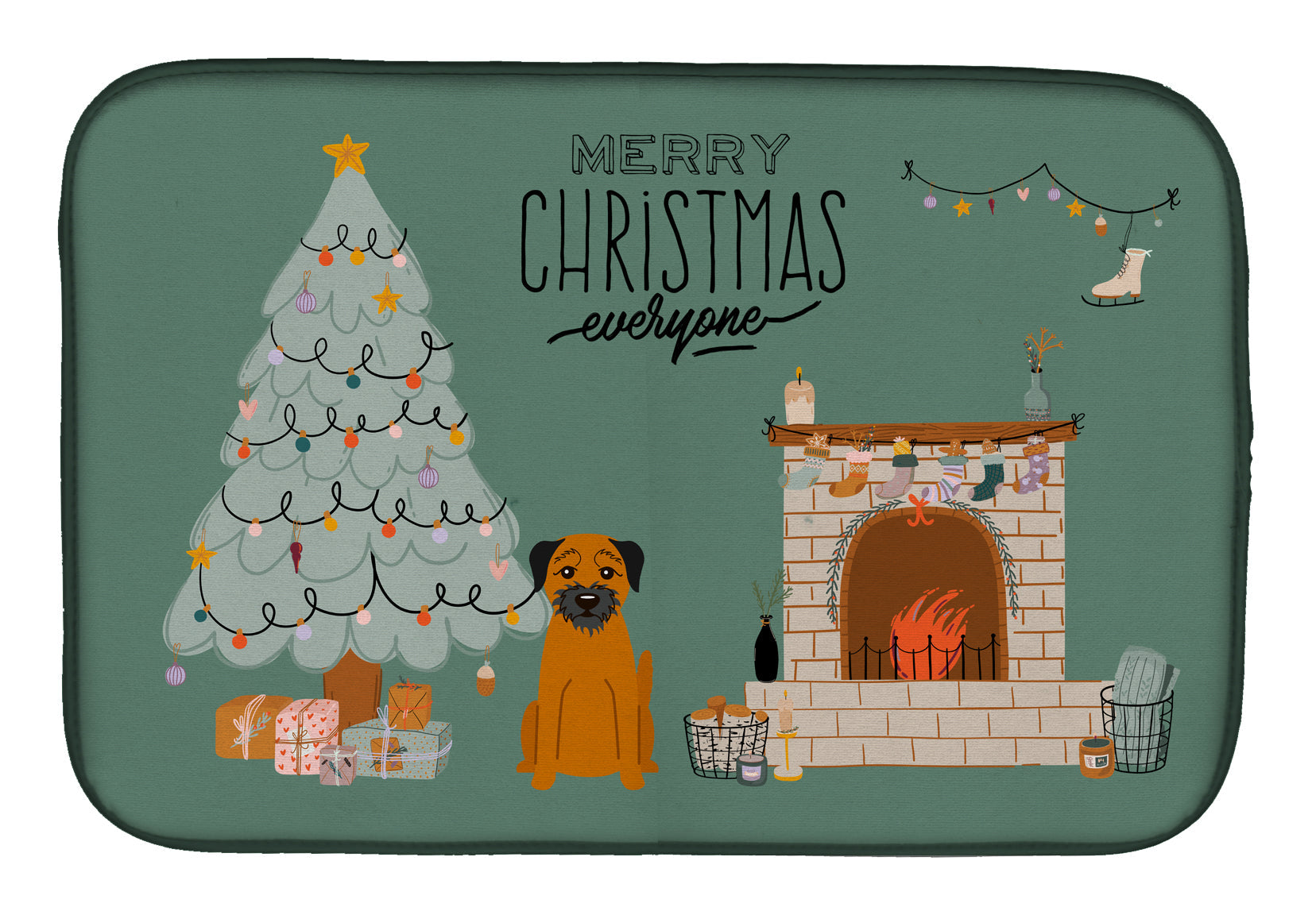 Border Terrier Christmas Everyone Dish Drying Mat Absorbent Dish Drying Mat Pad for Kitchen Counter Dish Drainer Mat for Countertop, 14 x 21", Multicolor