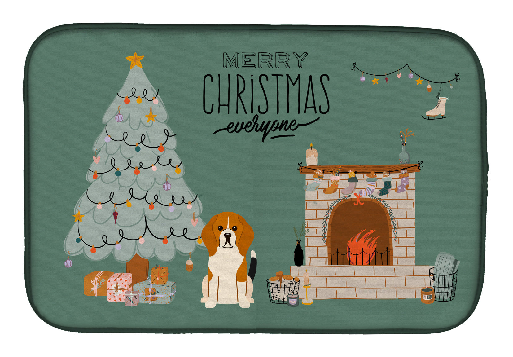 Tricolor Beagle Christmas Everyone Dish Drying Mat Absorbent Dish Drying Mat Pad for Kitchen Counter Dish Drainer Mat for Countertop, 14 x 21", Multicolor