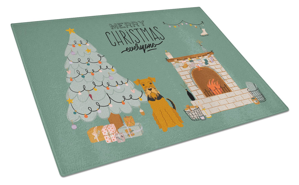 Airedale Christmas Everyone Cutting Board Tempered Glass Kitchen Cutting Surface, Heat Resistant Chopping, Non-Slip Feet, Food Prep & Serving