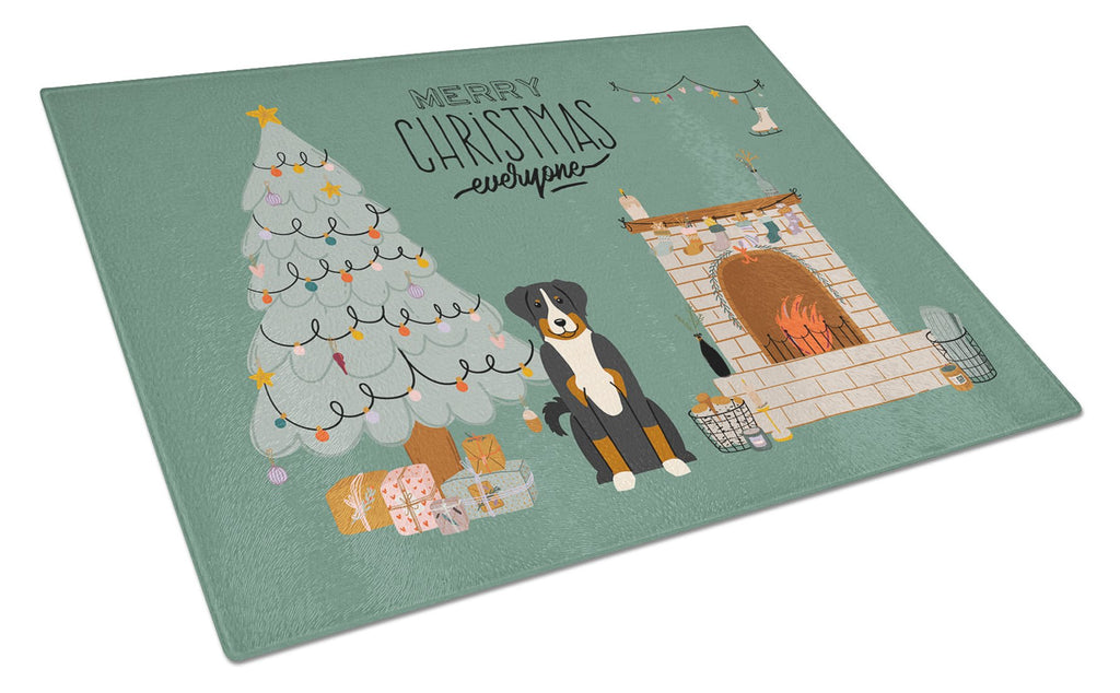 Appenzeller Sennenhund Christmas Everyone Cutting Board Tempered Glass Kitchen Cutting Surface, Heat Resistant Chopping, Non-Slip Feet, Food Prep & Serving