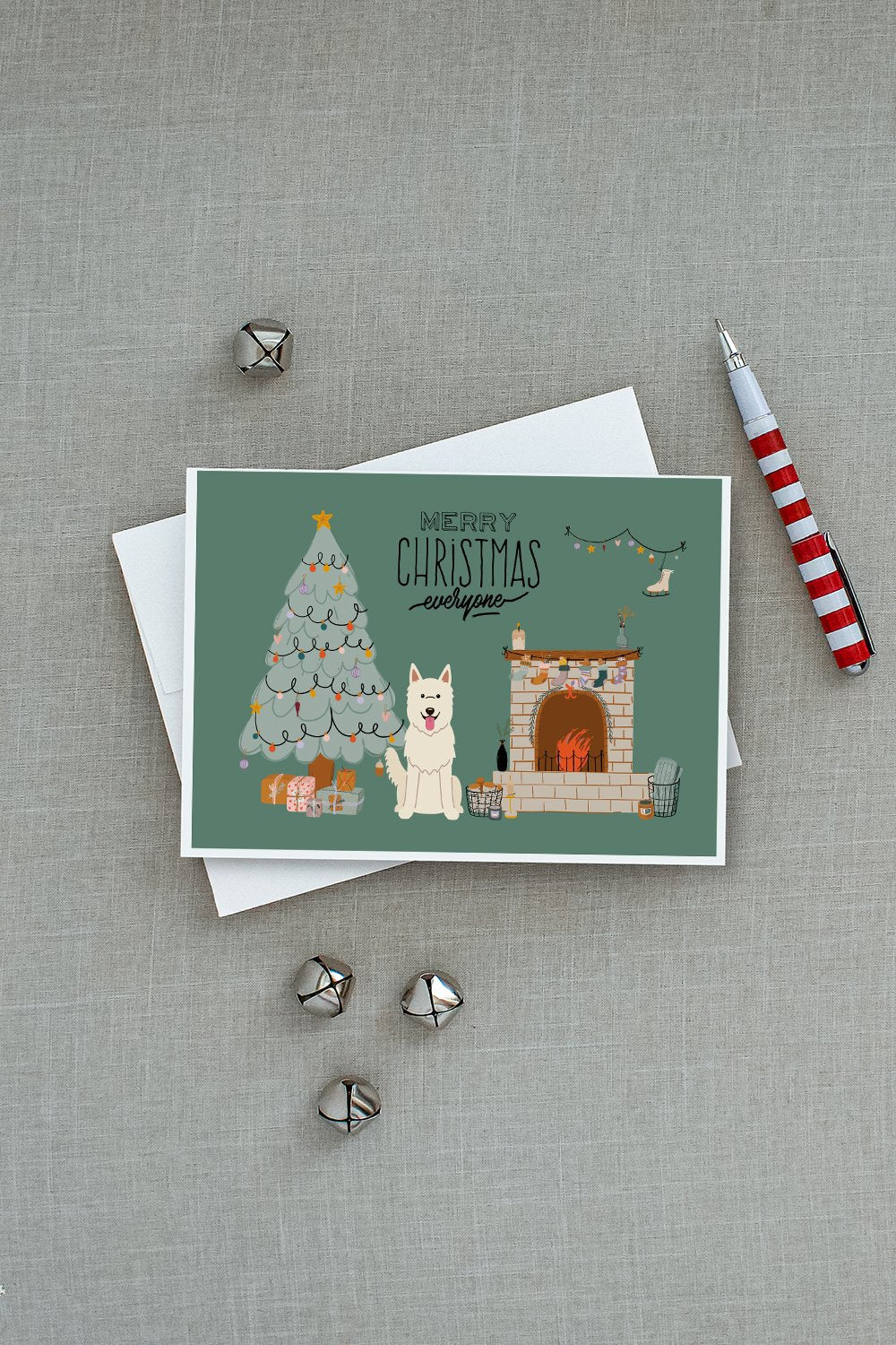 White German Shepherd Christmas Everyone Greeting Cards Pack of 8 Blank Cards with Envelopes Whimsical A7 Size 5x7