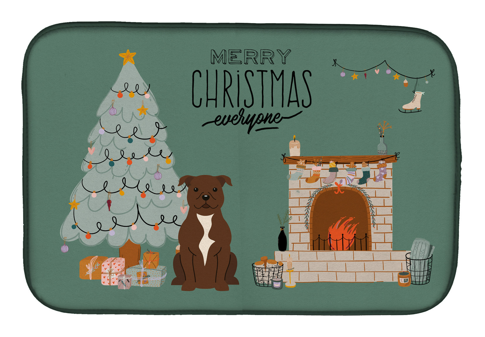 Chocolate Staffordshire Bull Terrier Christmas Everyone Dish Drying Mat Absorbent Dish Drying Mat Pad for Kitchen Counter Dish Drainer Mat for Countertop, 14 x 21", Multicolor