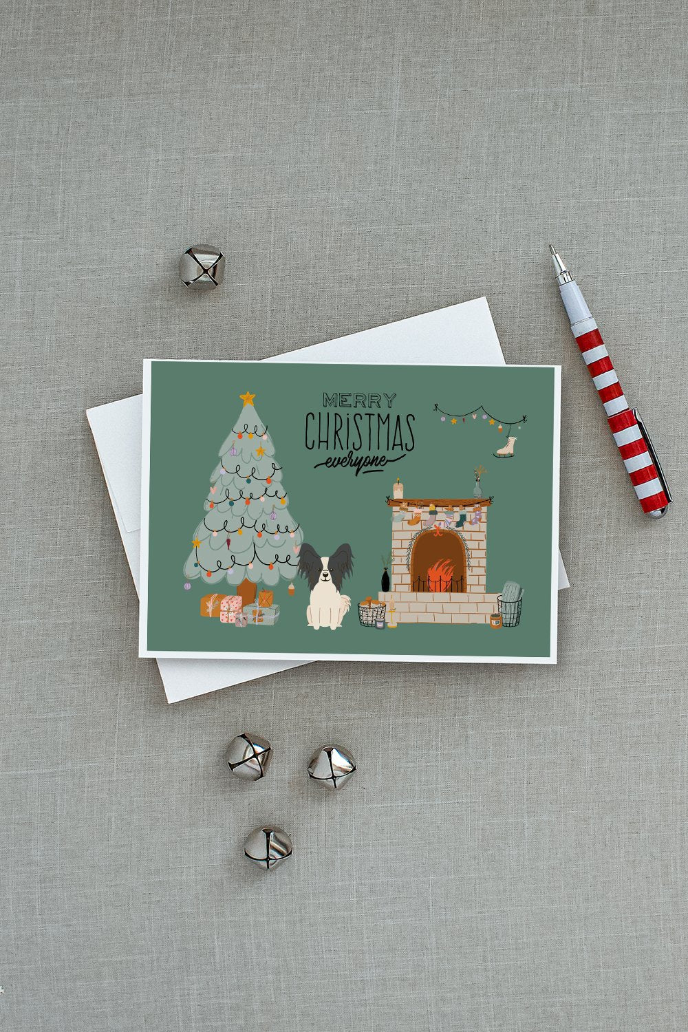 Black White Papillon Christmas Everyone Greeting Cards Pack of 8 Blank Cards with Envelopes Whimsical A7 Size 5x7