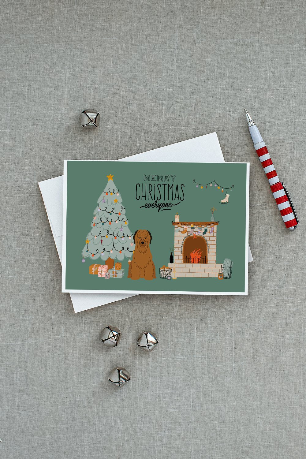 Brown Briard Christmas Everyone Greeting Cards Pack of 8 Blank Cards with Envelopes Whimsical A7 Size 5x7